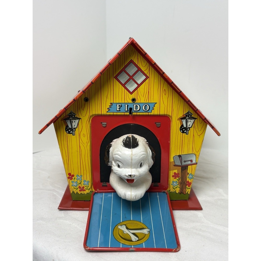 Fido's Musical Dog House Metal Toy Ohio Art Co. w/ Swiss Music Unit Vintage READ
